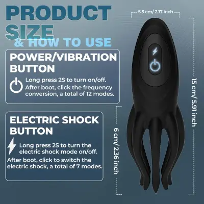 Male Masturbator Penis Vibrator with 12 Vibration Modes and 7 Electric Shock Modes, Penis Trainer with 8 Tentacle Beads, 360° Training Wrap Adult Male Female Toy