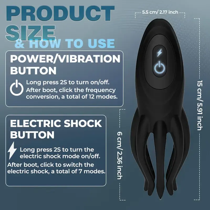 Male Masturbator Penis Vibrator with 12 Vibration Modes and 7 Electric Shock Modes, Penis Trainer with 8 Tentacle Beads, 360° Training Wrap Adult Male Female Toy