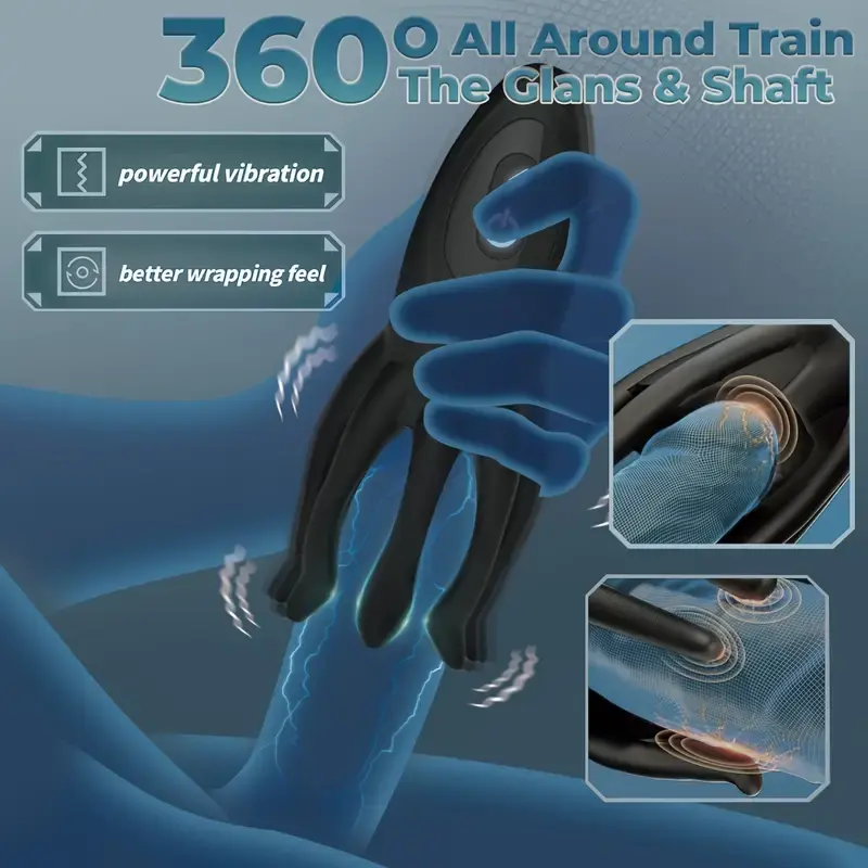 Male Masturbator Penis Vibrator with 12 Vibration Modes and 7 Electric Shock Modes, Penis Trainer with 8 Tentacle Beads, 360° Training Wrap Adult Male Female Toy