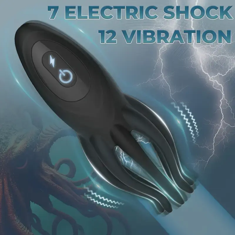 Male Masturbator Penis Vibrator with 12 Vibration Modes and 7 Electric Shock Modes, Penis Trainer with 8 Tentacle Beads, 360° Training Wrap Adult Male Female Toy