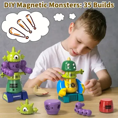 35pcs Magnetic Monster Robot Building Toy Set - STEM DIY Creativity Kit for Kids Ages 3 4 5 6 7 Years Old
